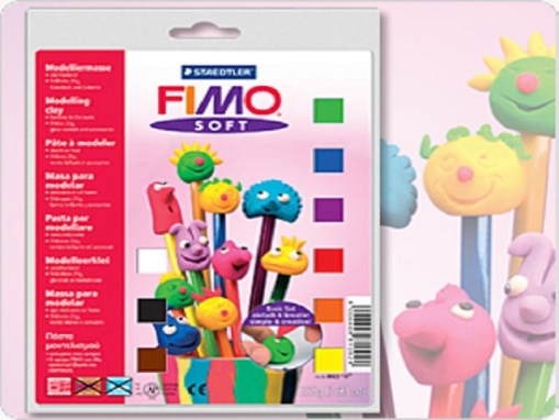 FIMO soft Basic-Set, 9 Fimo-Blocks, Glanzlack, Modellierstab