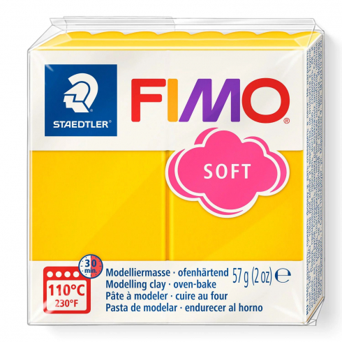 Fimo Soft Knete - sonnengelb, Modelliermasse 57g Normalblock
